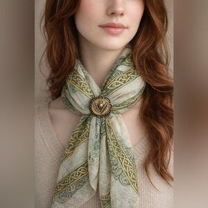 Vintage Thistle Scarf Clip Gold Tone Celtic Style Lightweight